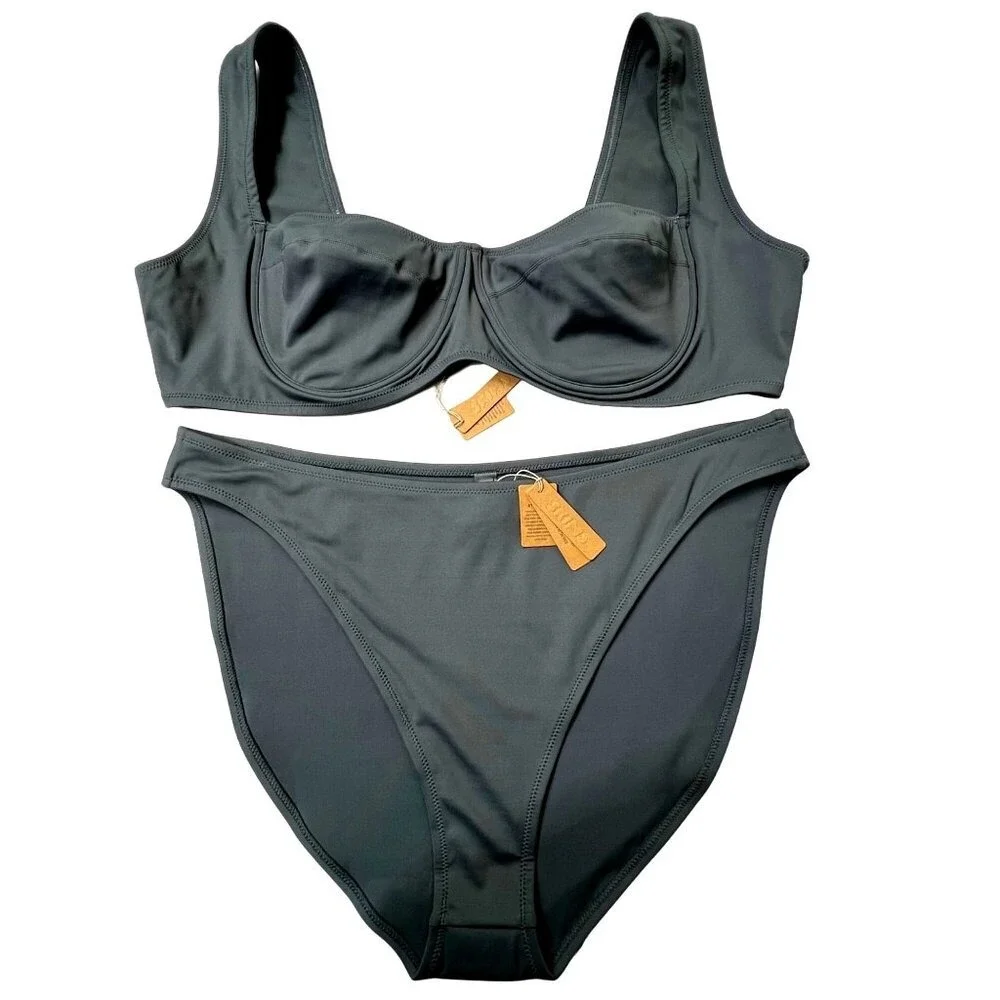 SKIMS Shaping Swim Underwire Bikini Top +‎ Dipped Bikini Bottom Gunmetal 4X
